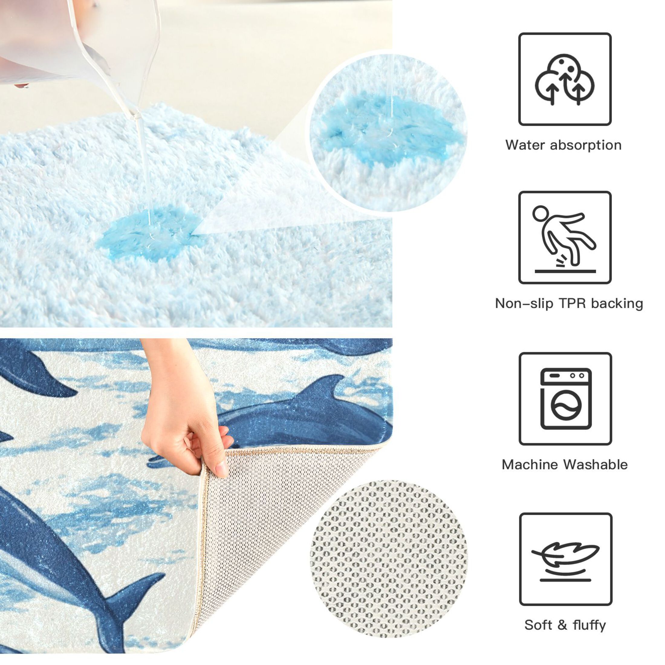 RMDQTR 2PCs Bathroom Rugs Set Plush Toilet Base Mat 16" × 24" Bath Mat and 20" × 24" U Shape Soft Rugs Non Slip Absorbent