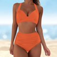 thumbnail image 4 of MSJUHEG Summer Swimsuit,Womens Bikini,High Waisted Bikini Sets for Women,Push Up Bathing Suits for Women,Ribbed Swimsuit for Women,Bathing Suit with Shorts,Summer Bikinis Orange S, 4 of 5