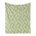 thumbnail image 1 of Leaves Soft Flannel Fleece Throw Blanket, Banana Petals Floral Greenery Vegetation Linear Seasonal Doodle, Cozy Plush for Indoor and Outdoor Use, 50" x 60", Mint Green Peach, by Ambesonne, 1 of 6