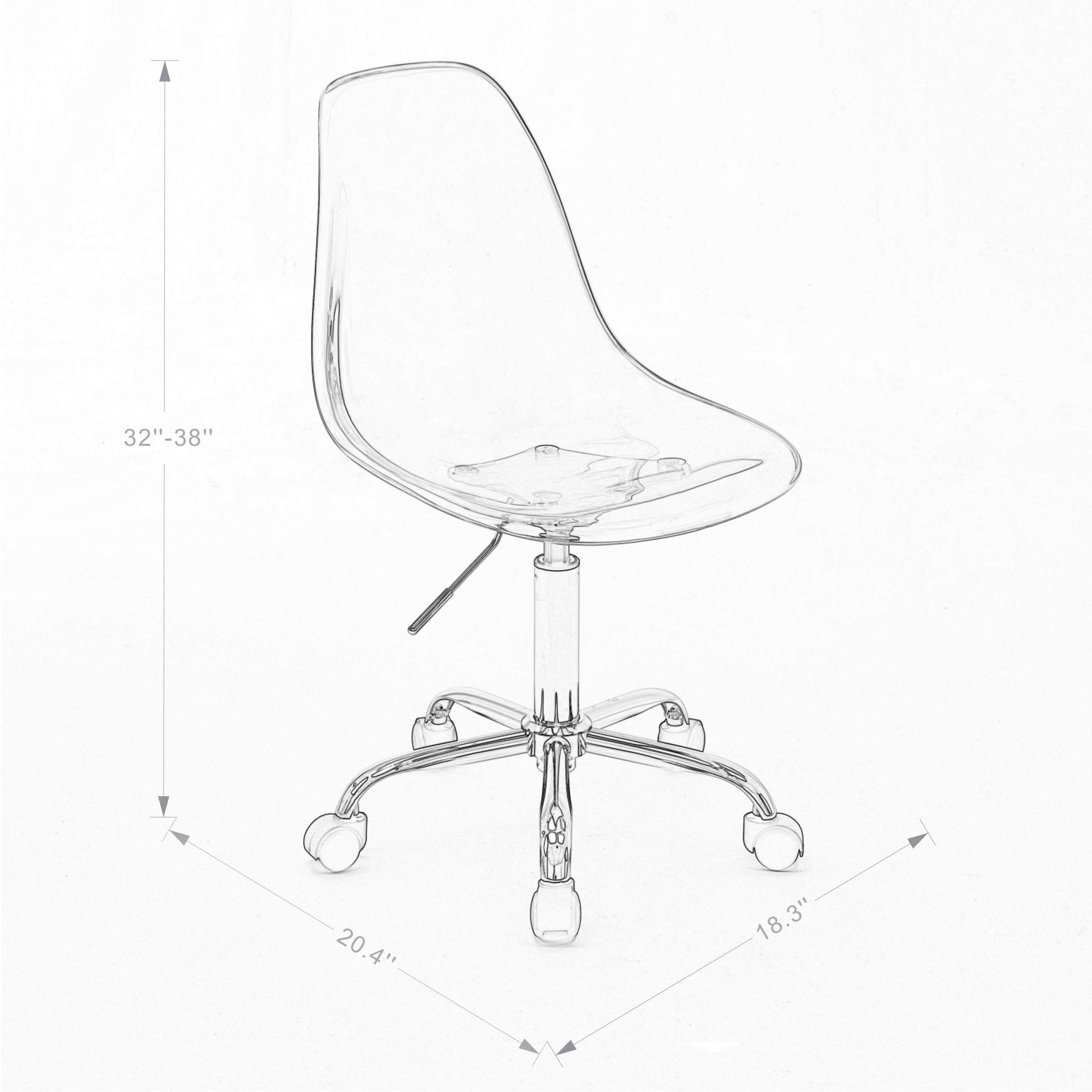Luccalily Clear Acrylic Rolling Chair With Cushion,Modern Small Cute Armless Vanity Rolling Plastic Chair Home Office Lucite Ghost Chairs Cushion Padded with Adjustable Height and Golden Wheels