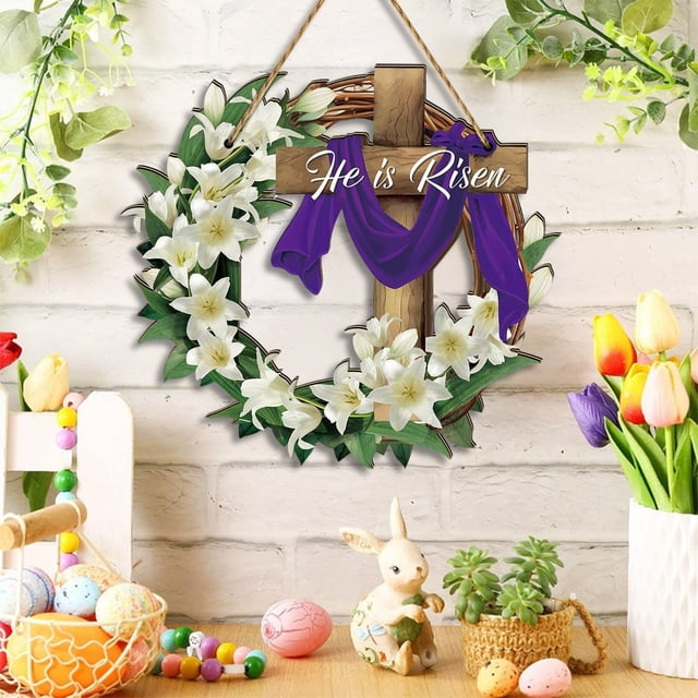 EGNMCR Easter Decorations Spring Easter Crucifix Wooden Ideas Decorative Plaques Home Decor Ecologically Friendly Exquisite Decor Door Frame Decor Fence Decor Wooden decorative pendant