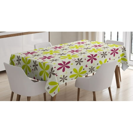 

Floral Tablecloth Cute Flowers Buds with Butterfly and Circle Hoops Nature Design Rectangular Table Cover for Dining Room Kitchen 60 X 84 Inches Apple Green Maroon Dark Taupe by Ambesonne