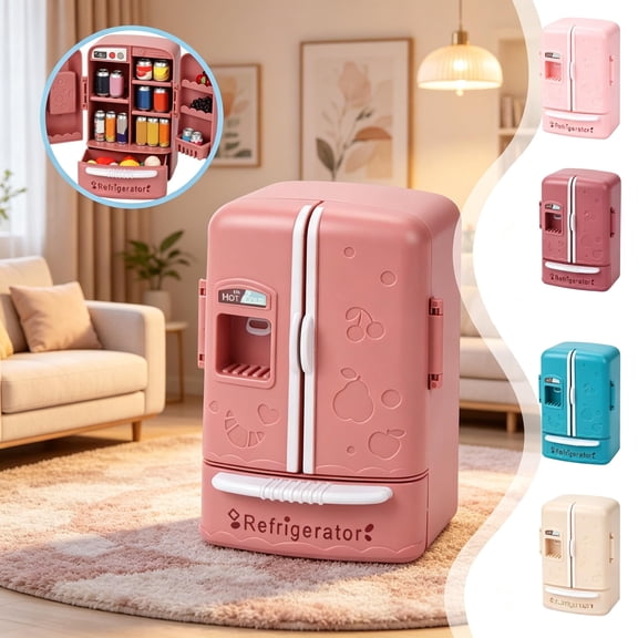 Mini Kids Pretend Refrigerator Toy, Simulation Fridge with Storage Compartments, Dollhouse Kitchen Prop, Safe Plastic Role Play Toy, Educational Birthday Holiday Gift for Toddler Boys Girls Ages 3