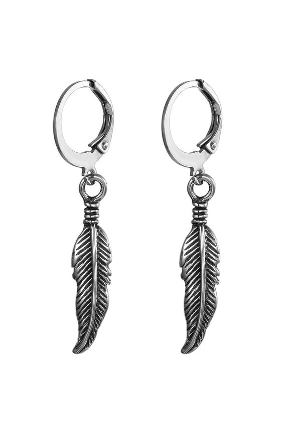 Stainless Steel Feather Dangle Earrings Hoop for Women Men