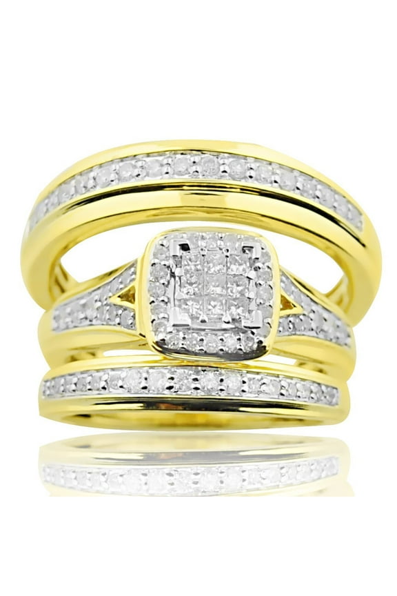 His and Her Trio Rings Set 0.75ctw Diamond 10K Gold 3pc Set(i2/i3, I/j)
