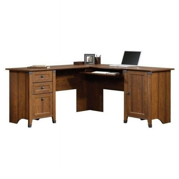 Bowery Hill L-Shaped Home Office Computer Desk in Washington Cherry