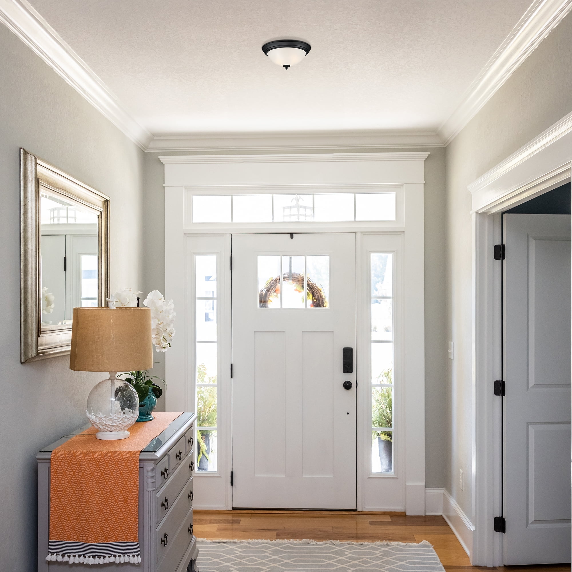DESIGNERS FOUNTAIN Flush Mount Ceiling Light, 2-Pack, 13 Inch Frosted Glass Lighting Fixture for Kitchen, Bedroom, Bathroom, and Hallway, LED Bulbs Not Included, Matte Black