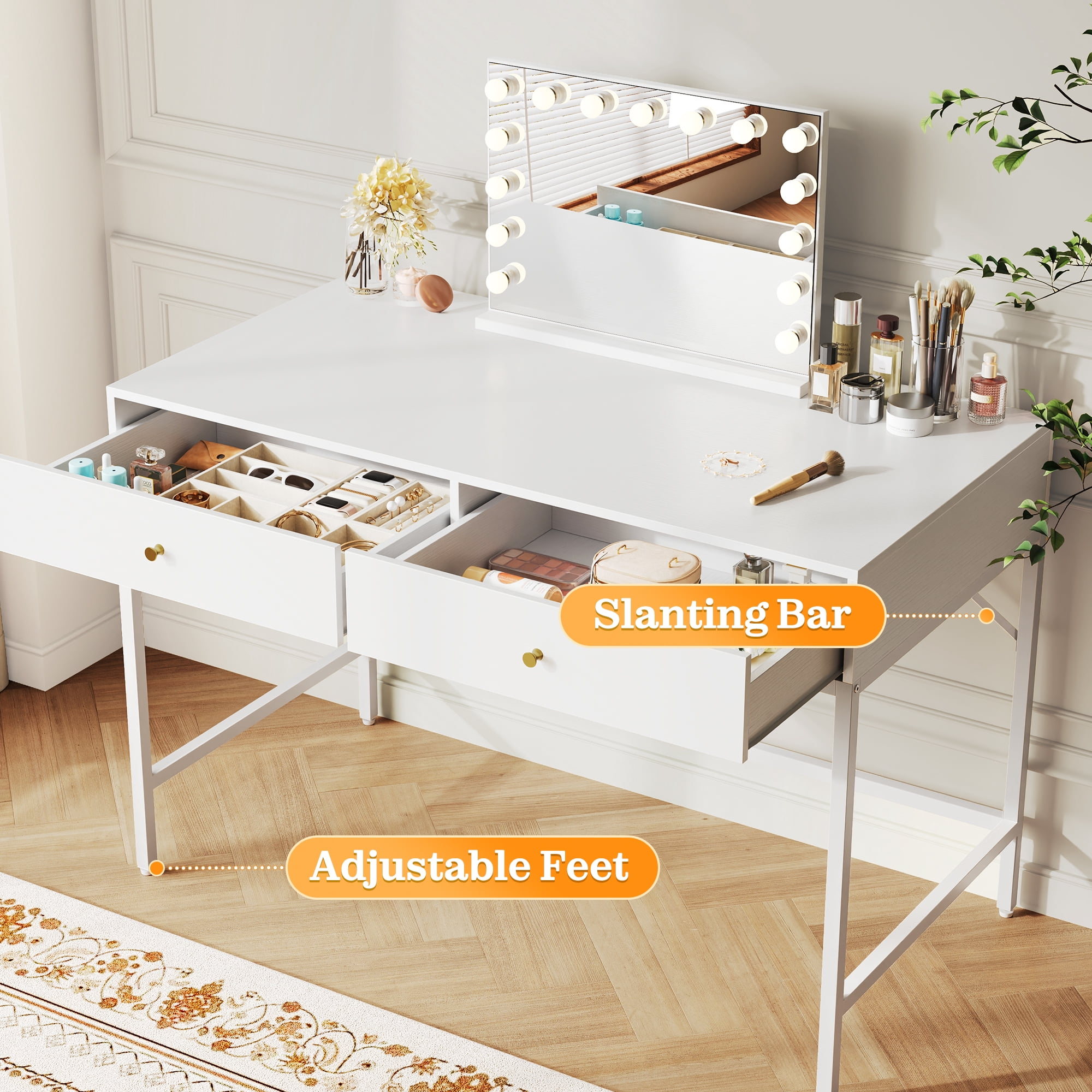 Amadwell 39 Inch White Vanity Desk with 2 Drawers, Small Makeup Vanity Computer Desk for Bedroom