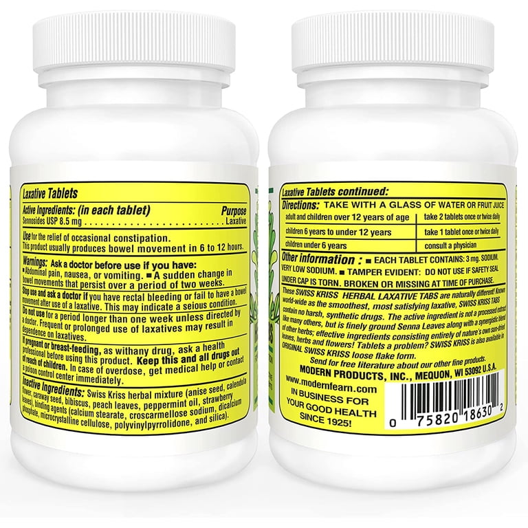 Swiss Kriss, Herbal Laxative Tablets, Pack of 4, Relief - Walmart.com