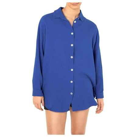 

Shirts for Women Long Sleeve Women Rash Guard Long Sleeve Solid Color Loose Fit Womens Sun Shirt Womens Rash Guard Long Sleeve Blue L