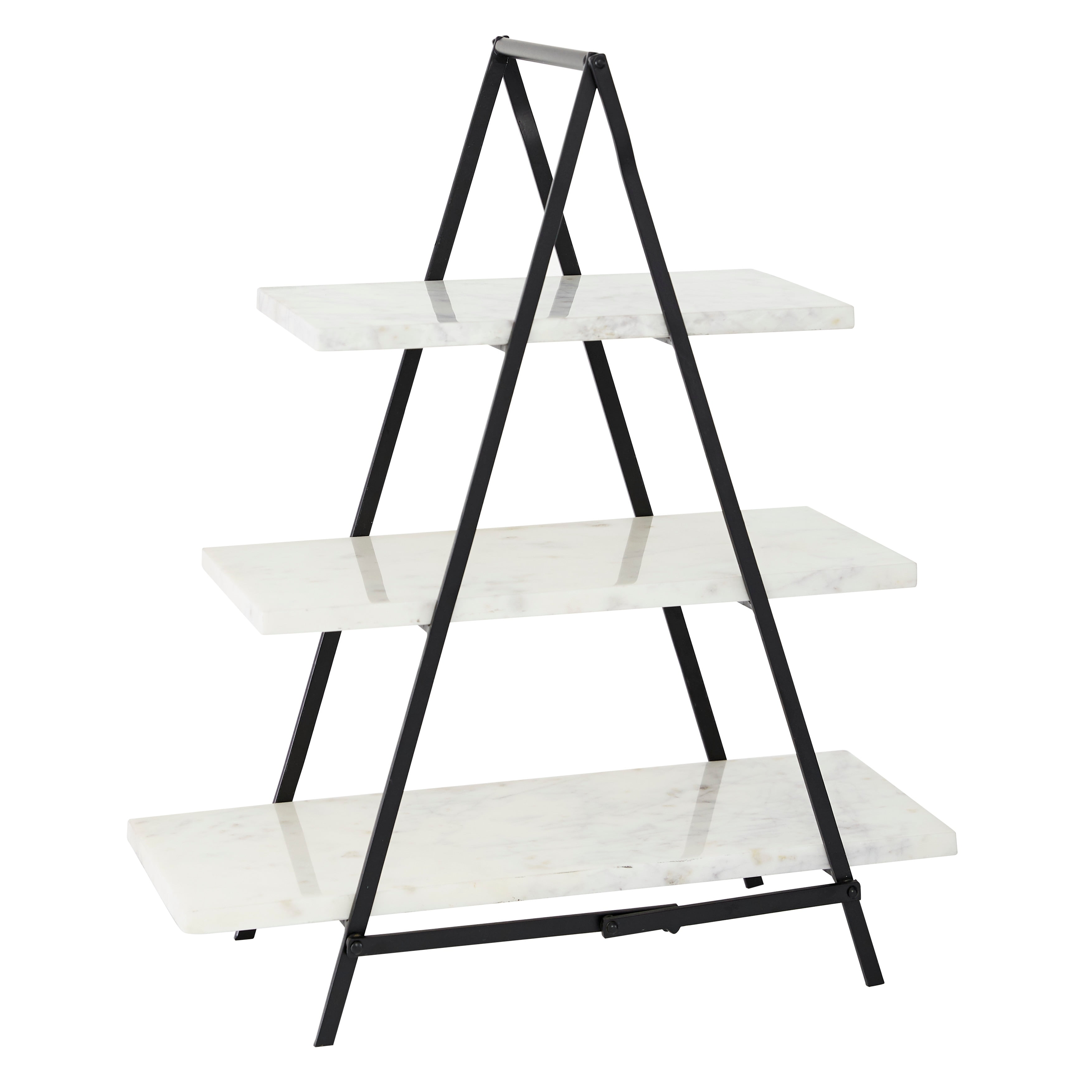 DecMode 20" x 23" White Marble 3 Tiered Server, 1-Piece