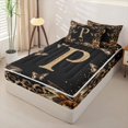 thumbnail image 2 of Catabedysis Cheetah Alphabet Print Zipper Twin Comforter Sets with Fitted Sheet and 2 Pillowcases,Brown Letter P Design Zipper Bedding Set For Girls,Black Reversible,4 Pieces, 2 of 7