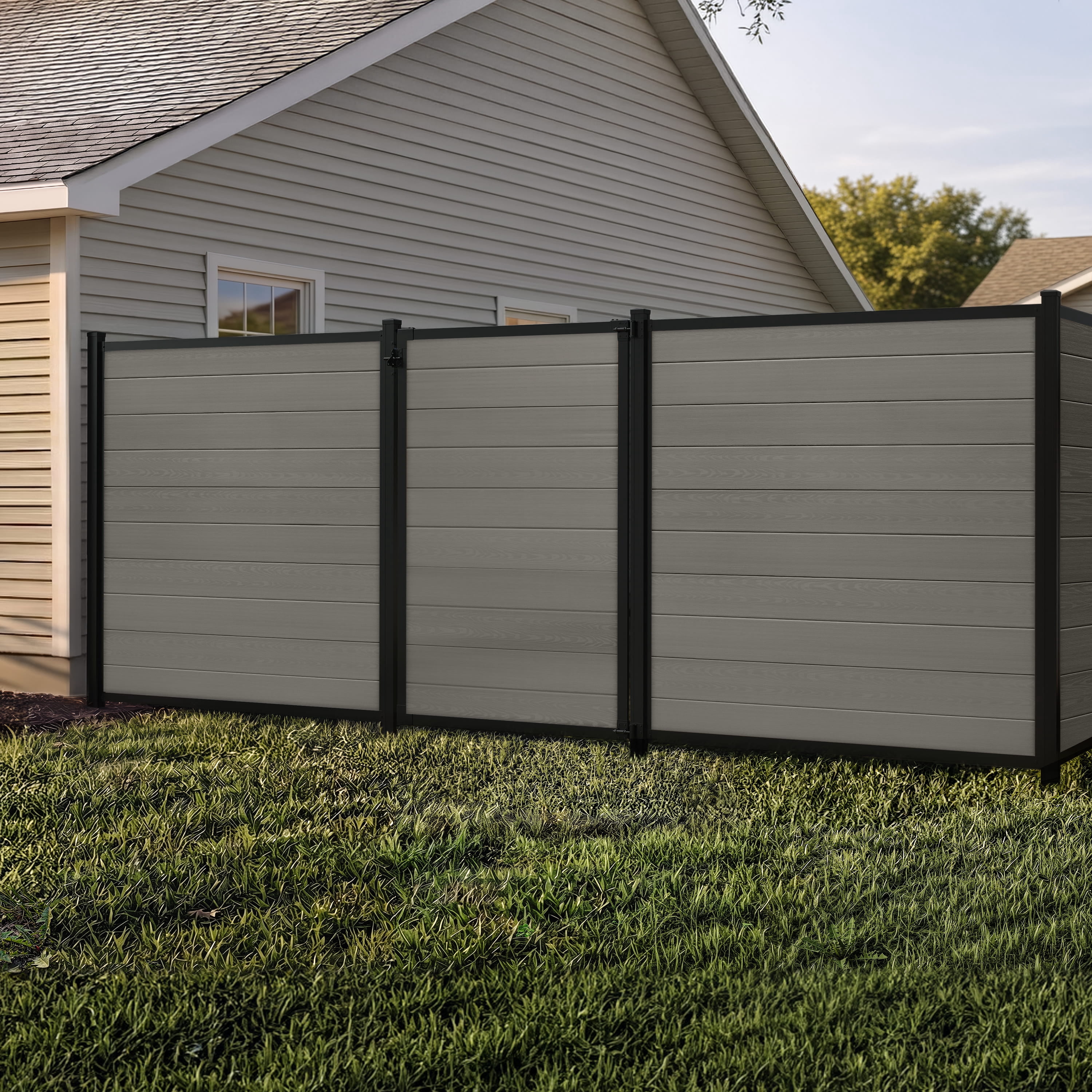 6ft H x 4ft W WamBam Privacy Fence Gate, Composite Fence Gate Kit with Aluminum Frame, Woodgrain Boards, No-Dig Install, UV Resistant Outdoor Gate for Backyard Patio or Pool, Slate Grey BL19115