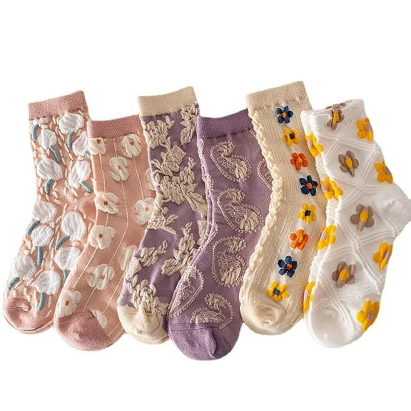 Holzlrgus 6-Pack Cute Girly Stylish Floral Cottoncore Ankle Socks for Women