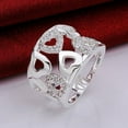 thumbnail image 4 of Opolski Women Finger Band Ring Glitter 925 Sterling Silver Plated Rhinestone Wide Band Cluster Hollow Heart Ring for Party Banquet, 4 of 4