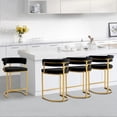 thumbnail image 3 of Set of 2 Beige Modern Velvet Bar Stools with Barrel Backrest, Upholstered Seat, and Gold Metal Footrest 25.6 Inch Seat Height, Ideal for Counters, Home Bars, and Kitchen Islands, 3 of 7