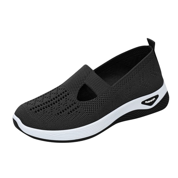 Domzle Women's Breathable Woven Walking Shoes,Slip-on Comfortwear Lightweight Anti-Skid Sneakers,Upgraded Comfortable Insole Black