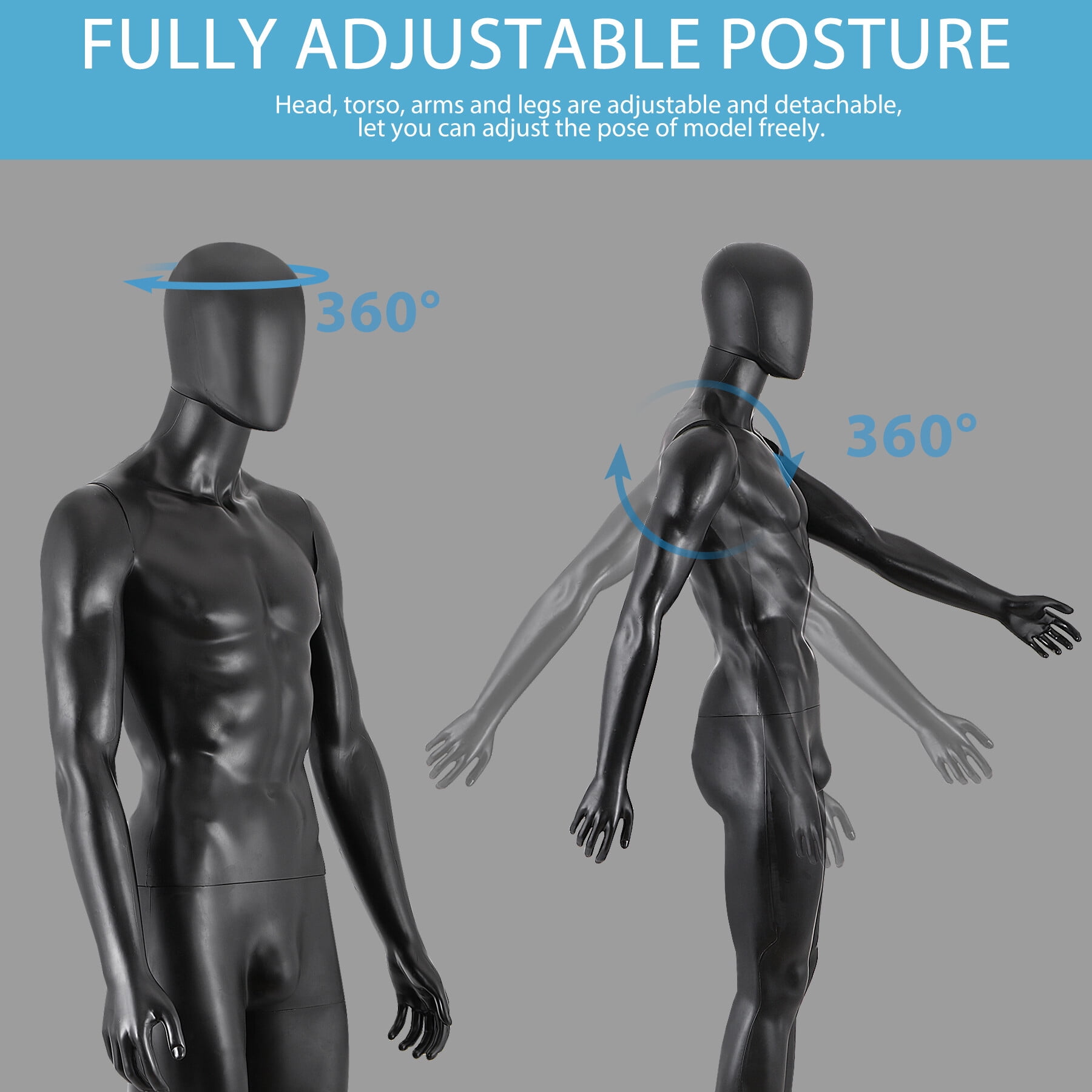 ZENY Male Mannequin Full Body Maniquine Model Adjustable Polypropylene Stand, 73.62"