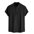 thumbnail image 1 of Camisas Vaqueras Para Hombre Manga Corta Moda de primavera y verano para hombre, camisa informal de manga corta con cuello levantado, camisetas transpirables para hombre (Black, 3XL), 1 of 5