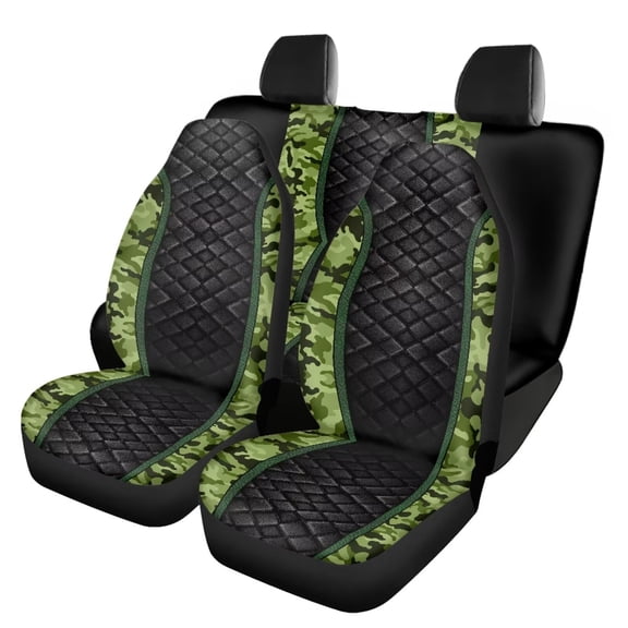 Qpednta Camo Green Car Seat Covers Full Set 4 Pack Easy to Install Front Seat Protector Auto Seat Rear Split Bench Cover Universal Automotive Seat Cover Accessories