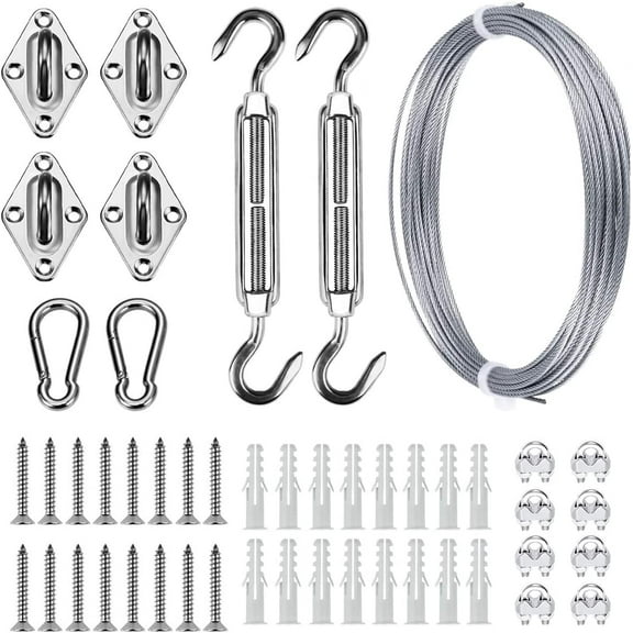 Sun Shade Hardware Kit for Rectangle and Square Sun Shade Sails Installation,5 inch Heavy Duty Anti-Rust Sail Shade Hardware Kit with 50 ft Cable Wire Ropes