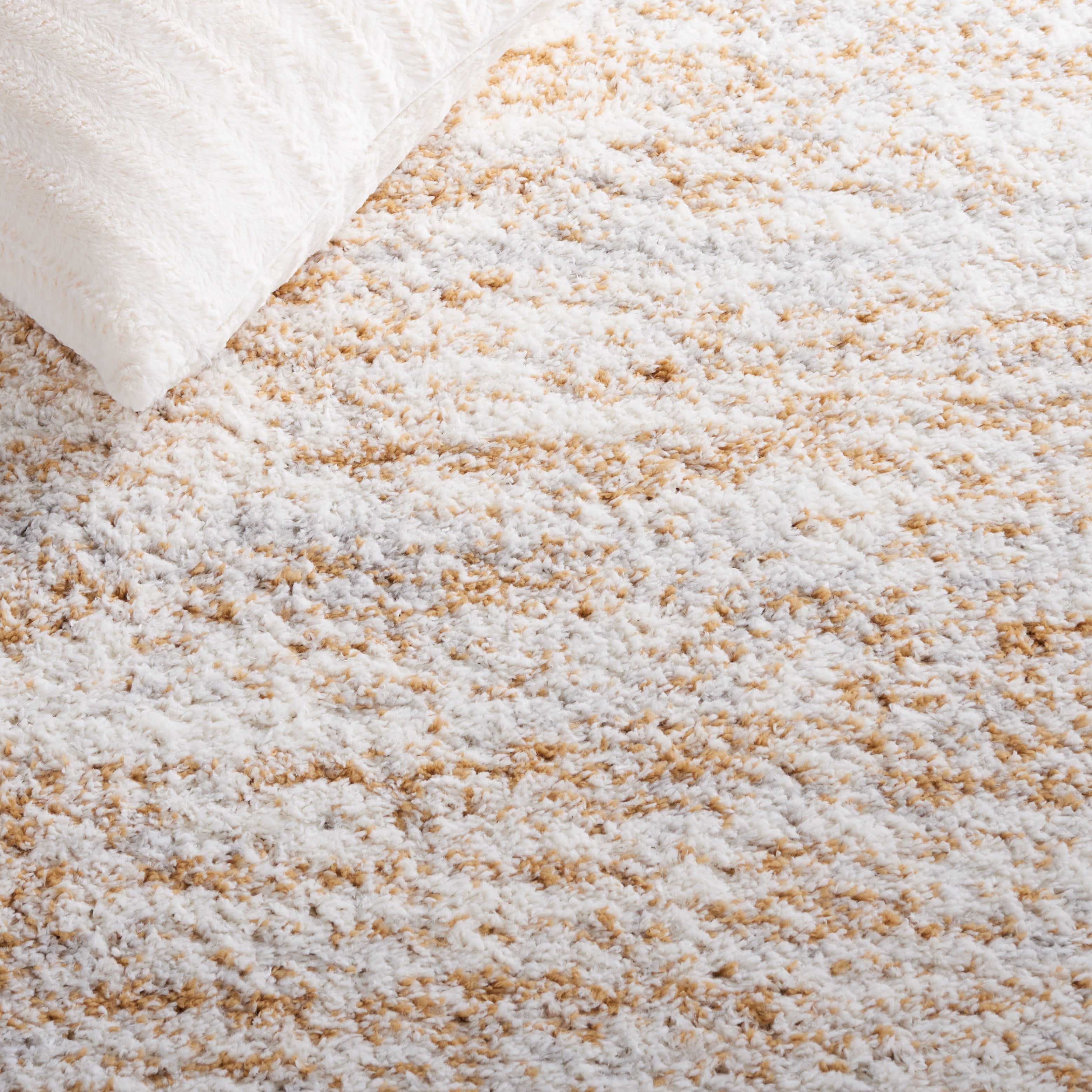 Safavieh Berber Torvald Abstract Polyester Shag Area Rug, Ivory/Light Gold, 8' x 8' Square
