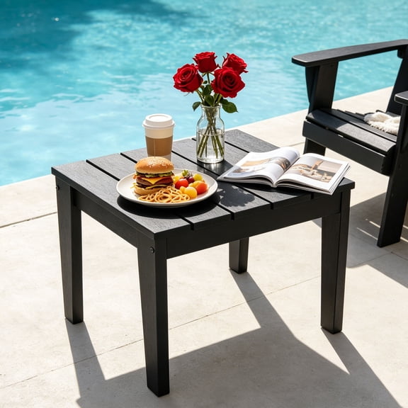 OTSUN Adirondack Outdoor Side Table, 18" HDPE Patio Side Table with Shelf, Weather Resistant Easy Maintenance for Backyard Pool Porch Garden & Lawn