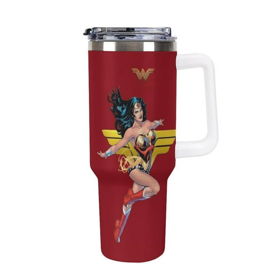 Wonder Woman Car Cup with Handle Straw Lid Stainless Steel Double Wall Vacuum Coffee Mug Large Capacity Tumbler 40oz for Man Woman