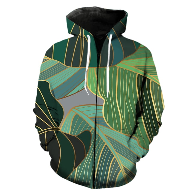 Sudadera con capucha y cremallera para hombre, diseño de hojas de plantas tropicales, ropa de calle con estampado 3D, moda unisex, divertida, gran oferta 2024, camisetas informales Harajuku de primave