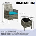 thumbnail image 2 of 3 Pieces Rattan Conversation Set, Wicker Outdoor Patio Furniture Set with Tempered Glass Table, Patio Table and Chairs Set for Backyard Lawn Porch Poolside Balcony, Grey and Peacock Blue, 2 of 8