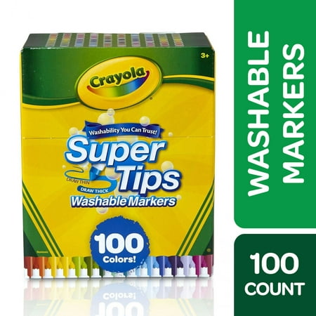Crayola Washable Super Tips Marker Set, Back to School Supplies, 100-Markers, Child Ages 3+