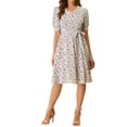 thumbnail image 2 of Allegra K Women's Peter Pan Collar A-Line Flowy Midi Chiffon Floral Dress, 2 of 5
