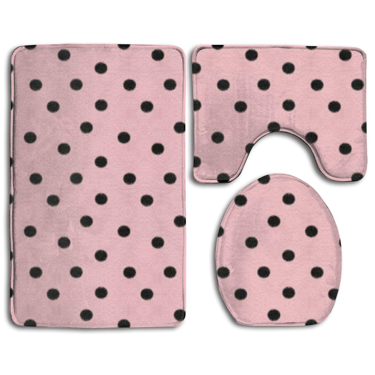 CHAPLLE Pink Light Black Dots 3 Piece Bathroom Rugs Set Bath Rug