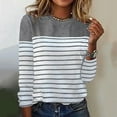 thumbnail image 2 of Yuzhih Long Sleeve Shirts for Women Round Neck Striped Printed Tops Pullover Shirts Casual Comfy Fall Fashion Outfits, 2 of 3