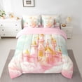 thumbnail image 2 of Homewish Girls Kids Cartoon Castle Bedding Comforter Set 7-Piece,Pink Teal Golden King Bedding Sets,Dreamy Princess Ultra Soft Bed Sheets,Microfiber Bedroom Decor,Reversible, 2 of 8