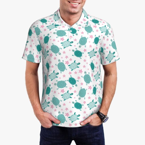 Balery Sea Turtle Camisa Polo de Hombre con Estampado, de Manga Corta y Tejido Medio, Camisa Tipo Golf Polo-Medium