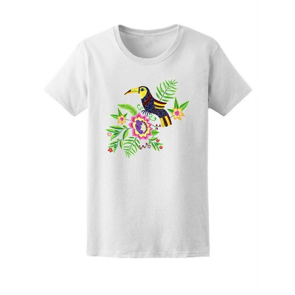 Cute Colorful Tropical Toucan T-Shirt Women -Image by Shutterstock, Female Medium