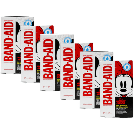 Band-Aid Brand Bandages for Kids, Disney Mickey, All One Size, 15 ct (Pack of 6)