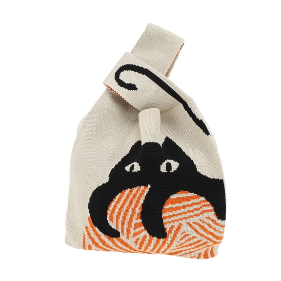 Unique Bargains 1 Pc Knitted Wrist Bag Cat Gift Bag Beige