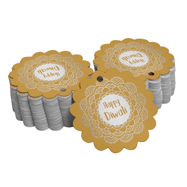 Inkdotpot Real Silver Foil Happy Diwali Tags Favor Hang Paper Tags 100 Pieces
