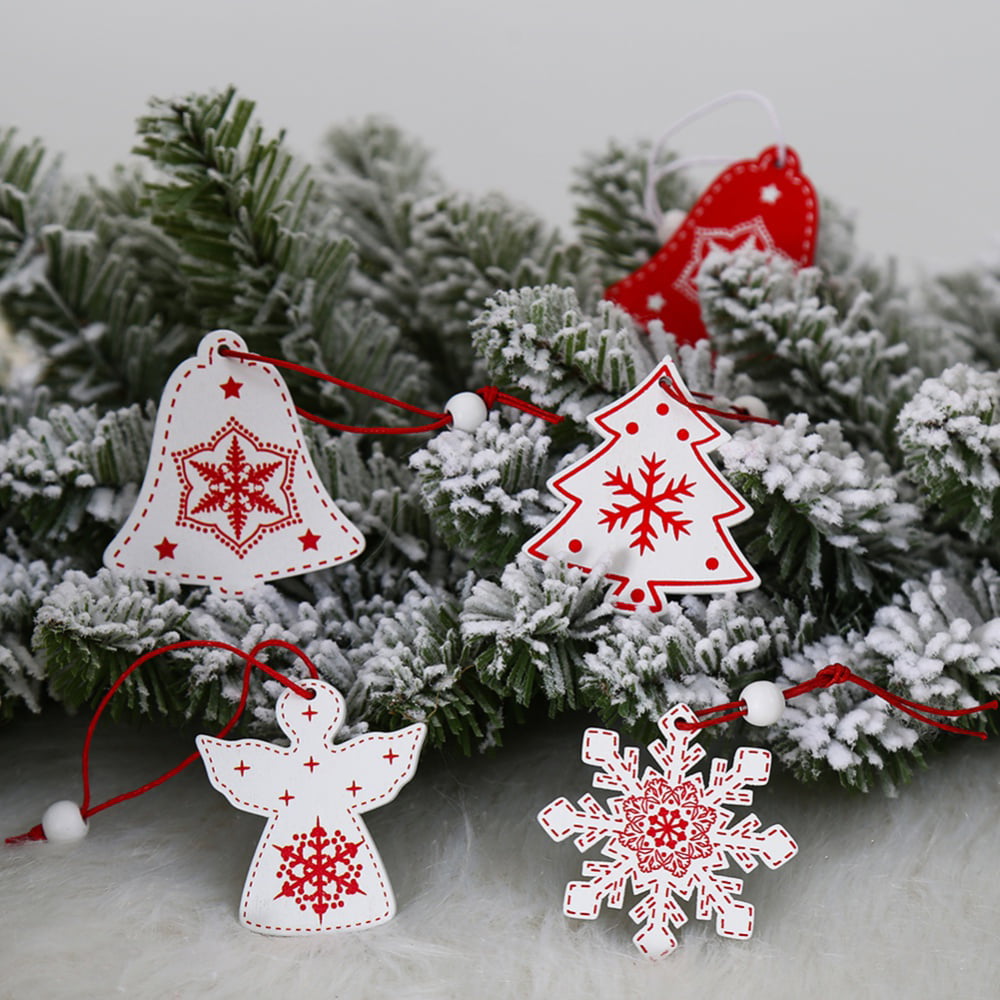 100pcs/pack) 25mm Wooden Shape Snowflakes Mix Christmas Tree Ornaments  Pendants Snowflakes New Year Decor For