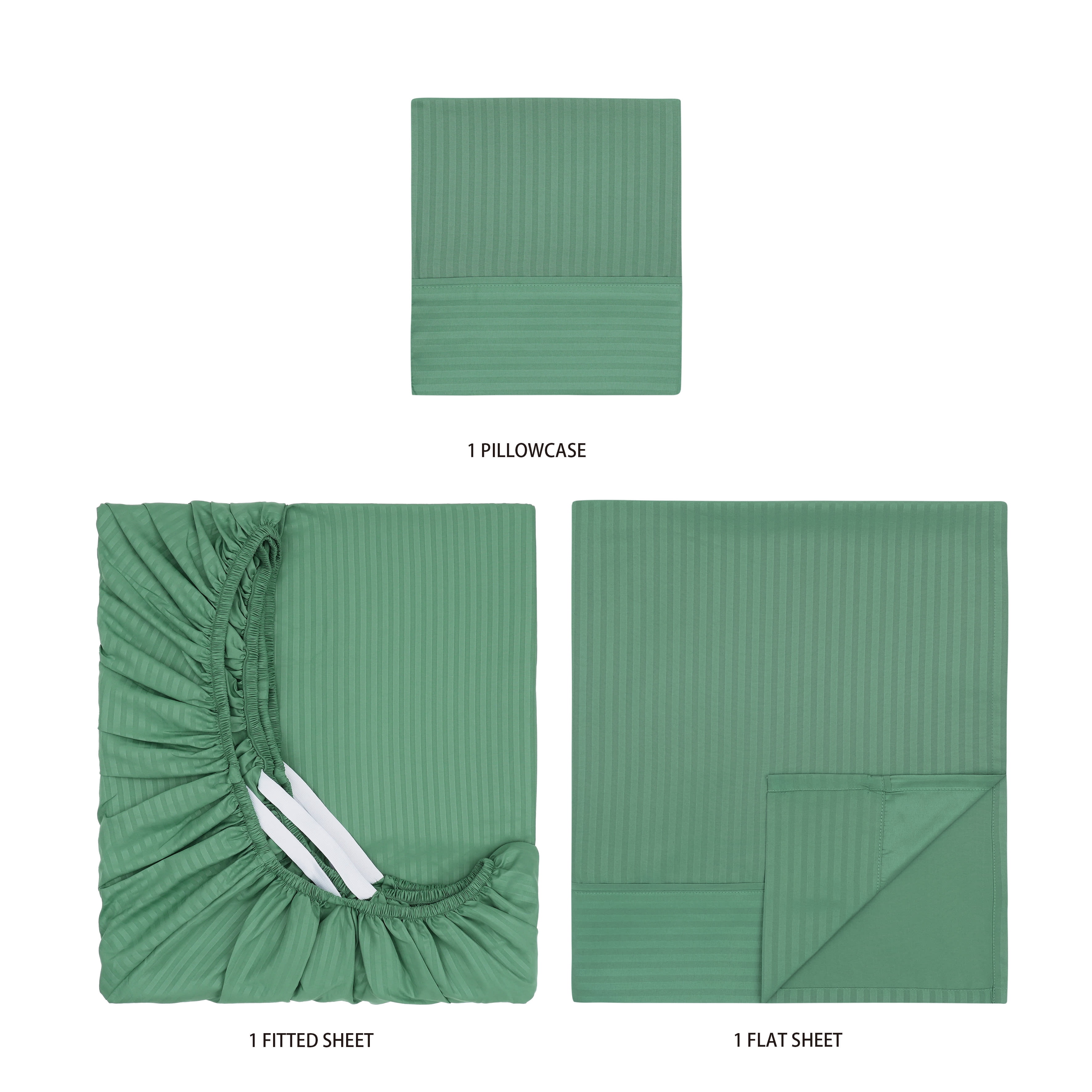 Mainstays Super Soft Brushed Microfiber Bed Sheet Set, Green Sage Embossed Stripe, Twin-XL, 3 Piece