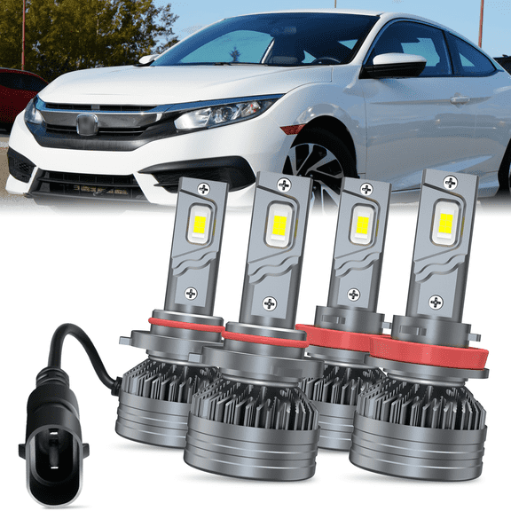 For Honda Civic 2014-2015 2dr 2016 2017 2018 - 2020 LED Headlight High/Low Beam 9005/HB3 H11 Bulbs,Pack of 4