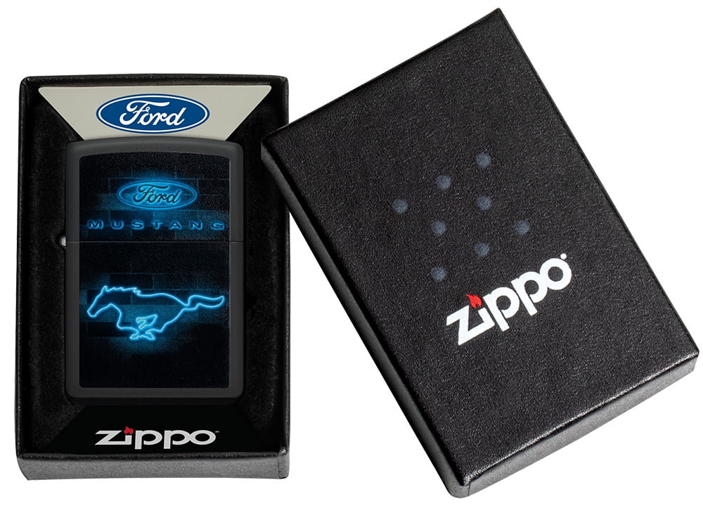 Zippo Ford Mustang Neon Logo Black Matte Pocket Lighter