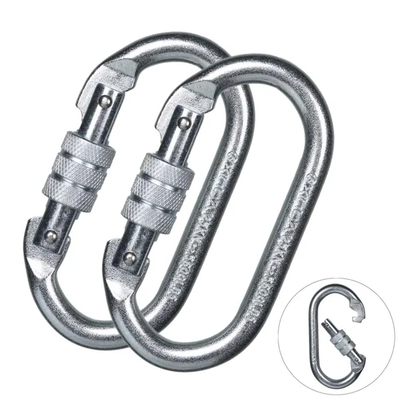 Heavy Duty Clip Carabiner Climbing Carabiner(25kn=5600lbs) , Hook with Screwgate Multipurpose for Climbing, Rigging, Ropes, Hammocks (O Shape, 2pack)