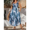thumbnail image 4 of Blue Sleeveless Round Neck Abstract Tie-Dye Print Maxi Dress For Women, 4 of 7