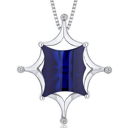 Oravo 14.00 Carat T.G.W. Butterfly Cut Created Blue Sapphire Rhodium over Sterling Silver Pendant, 18