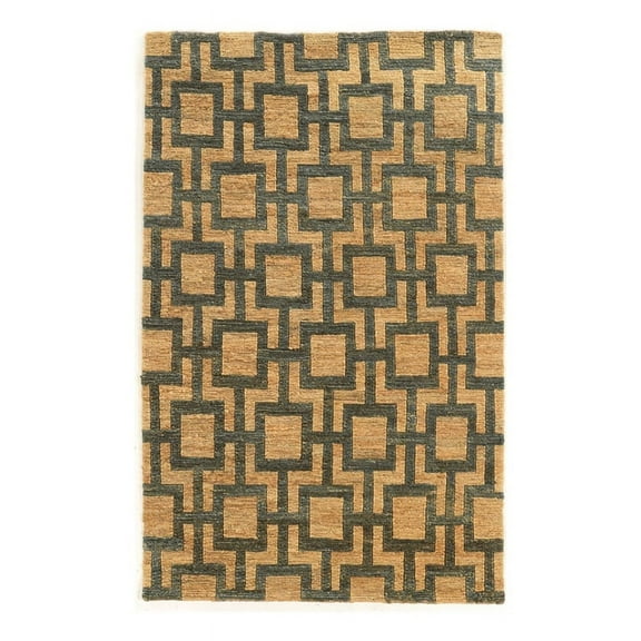 Bowery Hill 96" x 123" Country Fabric Hand Knotted Rug in Beige/Slate Gray