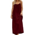 thumbnail image 2 of Women's Backless Maxi Dress, Solid Color Spaghetti Strap Loose Fit Long Dress, Casual Sleeveless Beach Dress for Vacation, Summer and Daily Wear Wine XXL, 2 of 8