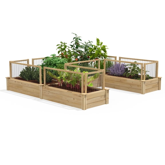 Greenes Fence  8' x 8' x 10.5" (3/4" Thick) U-Shaped Premium Cedar Raised Garden Bed with CritterGuard Fence System